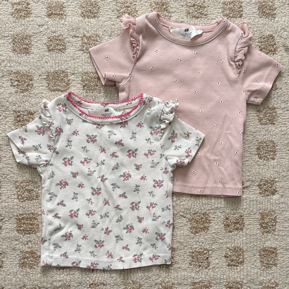 H&M Kids Pink and White Floral Ruffle Tees